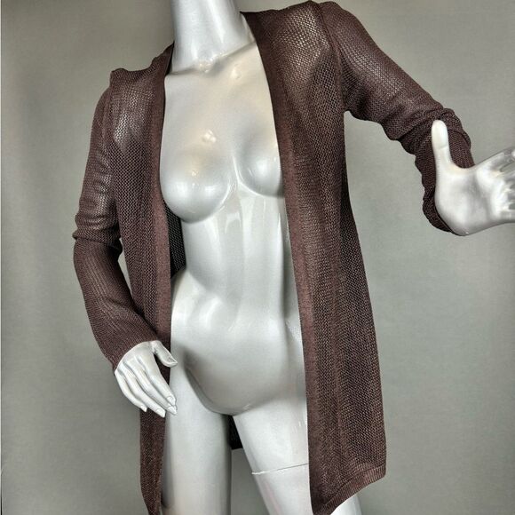 ❌SOLD❌ ‘White House Black Market’ Brown Shimmer Sheer-Knit Cardigan - Picture 2 of 5